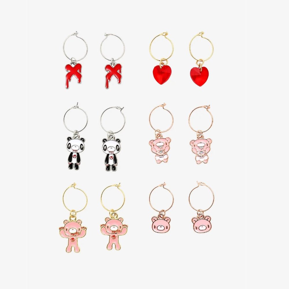 Gloomy Bear Charm Hoop Earring Set